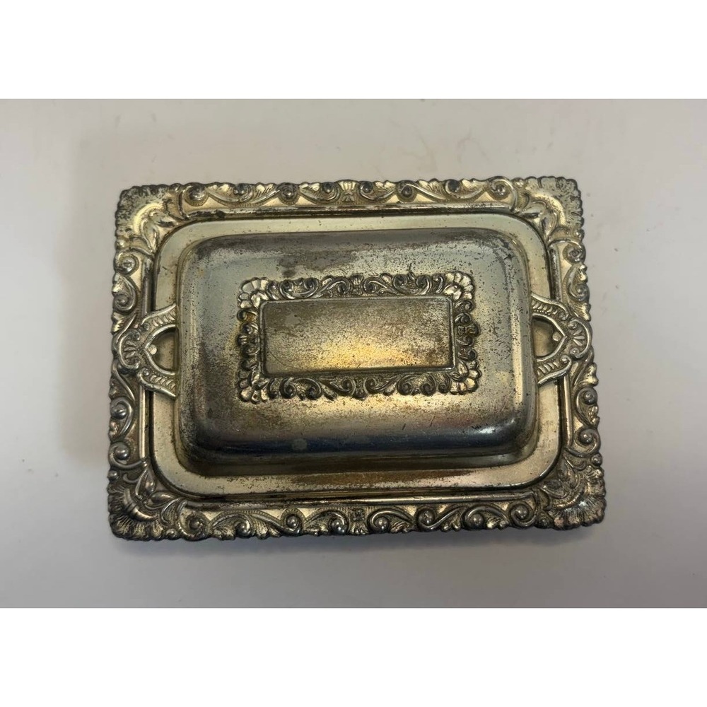 Vintage Made in Occupied Japan Silver Plated‎ Butter Dish Ornate Repousse Floral